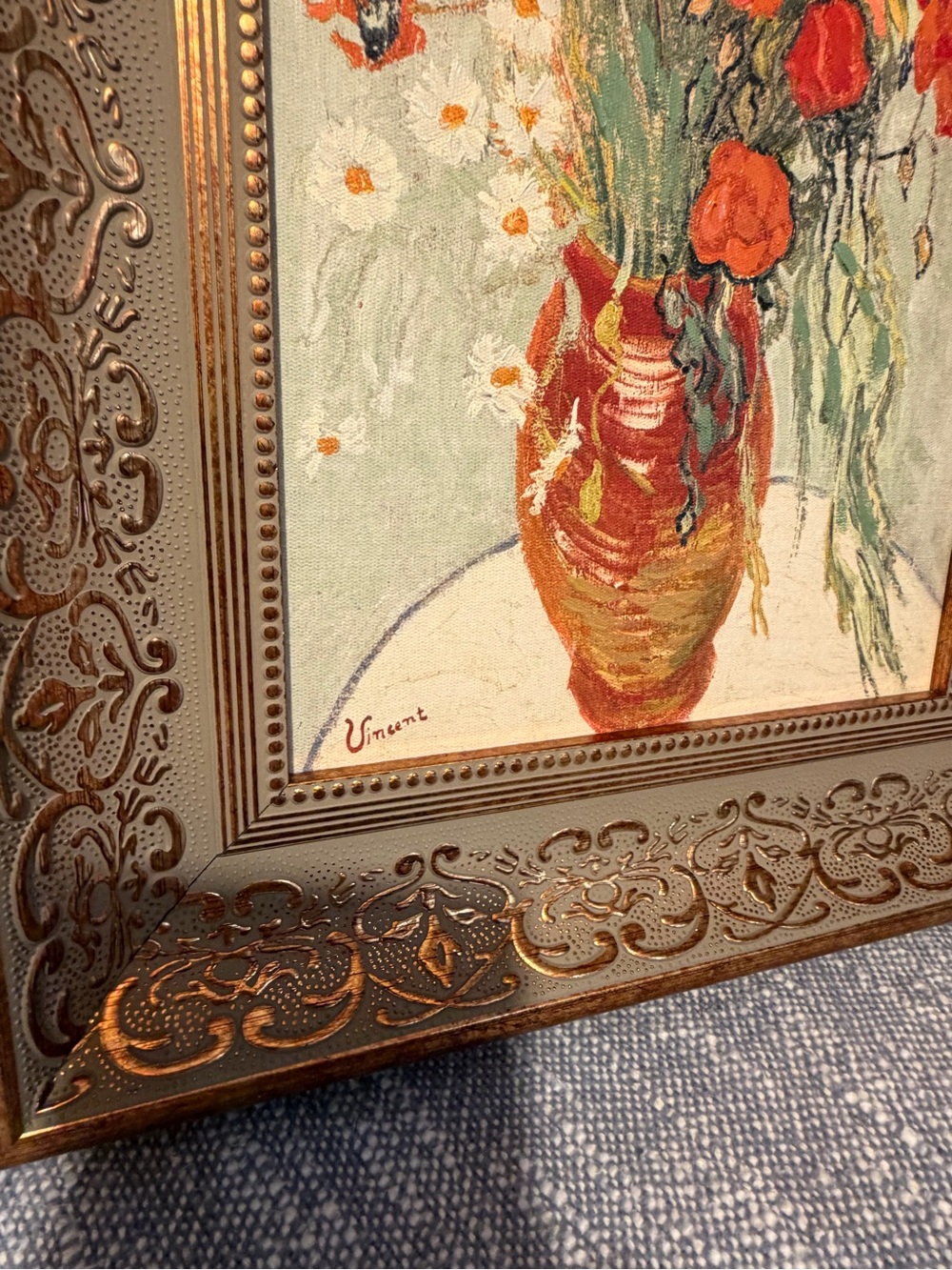 14x11” Red Poppies and Daisies by Vincent Van Gogh with gold ornate frame - Picture 6 of 10